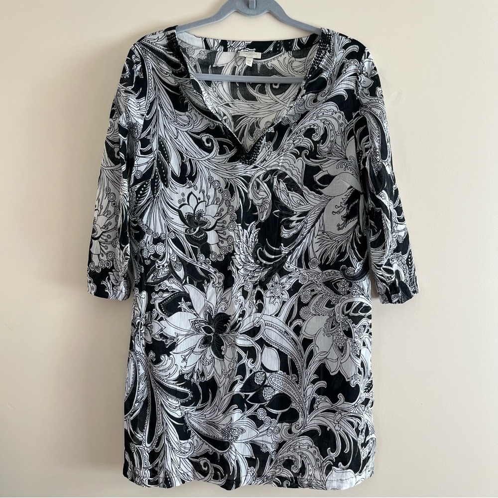 Talbots Black and White Floral Blouse